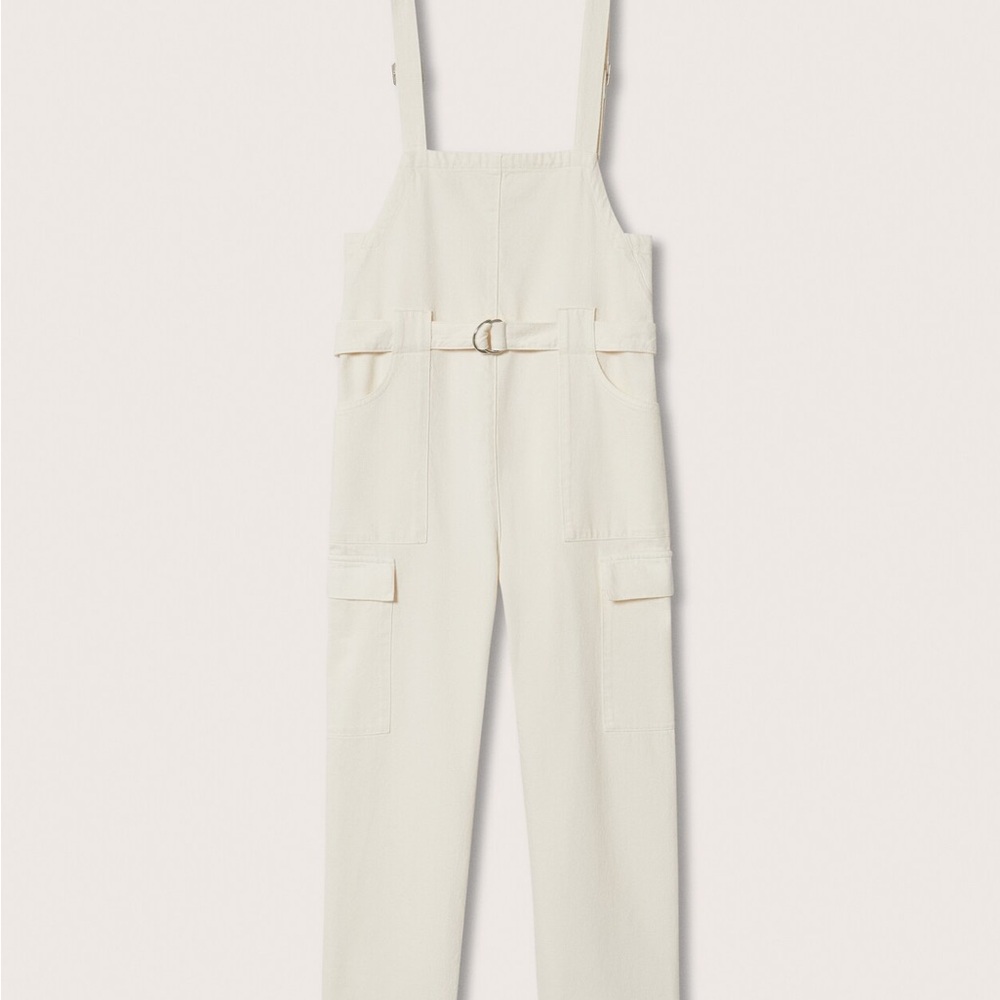 Mango Straight Denim Dungarees in Ivory Small NWT - Picture 5 of 11